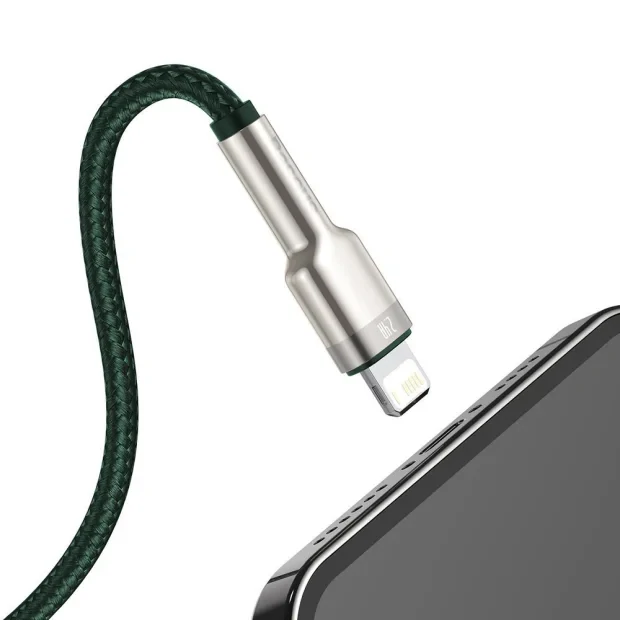 Cablu Alimentare si Date Baseus Cafule Metal Fast Charging USB la Lightning Iphone 2.4A braided 1m Verde