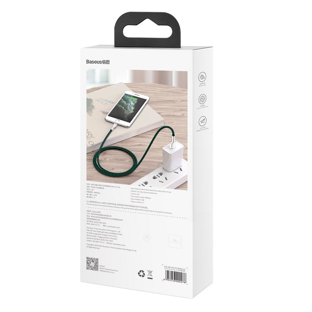 Cablu Alimentare si Date Baseus Cafule Metal Fast Charging USB la Lightning Iphone 2.4A braided 1m Verde thumb