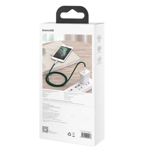 Cablu Alimentare si Date Baseus Cafule Metal Fast Charging USB la Lightning Iphone 2.4A braided 1m Verde