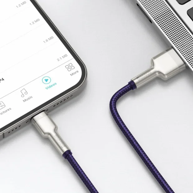 Cablu Alimentare si Date Baseus Cafule Metal Fast Charging USB la Lightning Iphone 2.4A braided 1m Violet