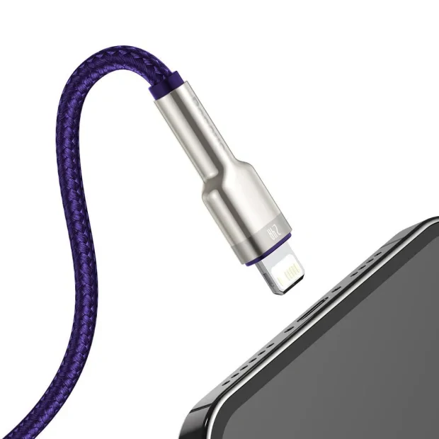 Cablu Alimentare si Date Baseus Cafule Metal Fast Charging USB la Lightning Iphone 2.4A braided 1m Violet
