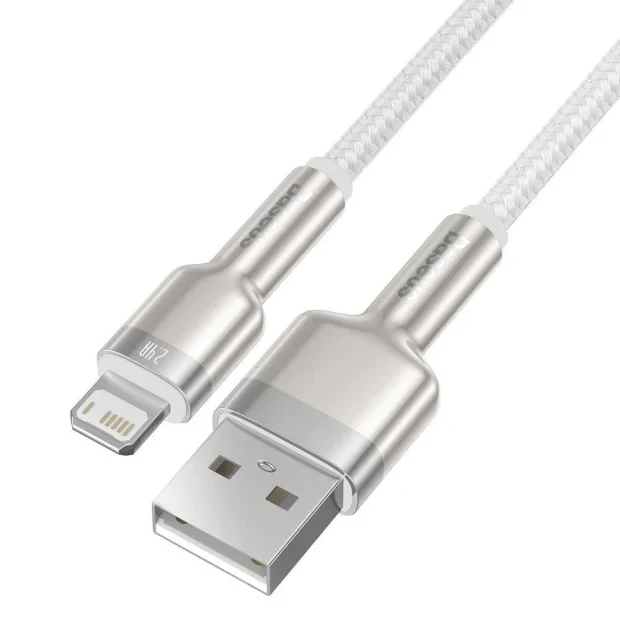 Cablu Alimentare si Date Baseus Cafule Metal Fast Charging USB la Lightning Iphone 2.4A braided 2m Alb