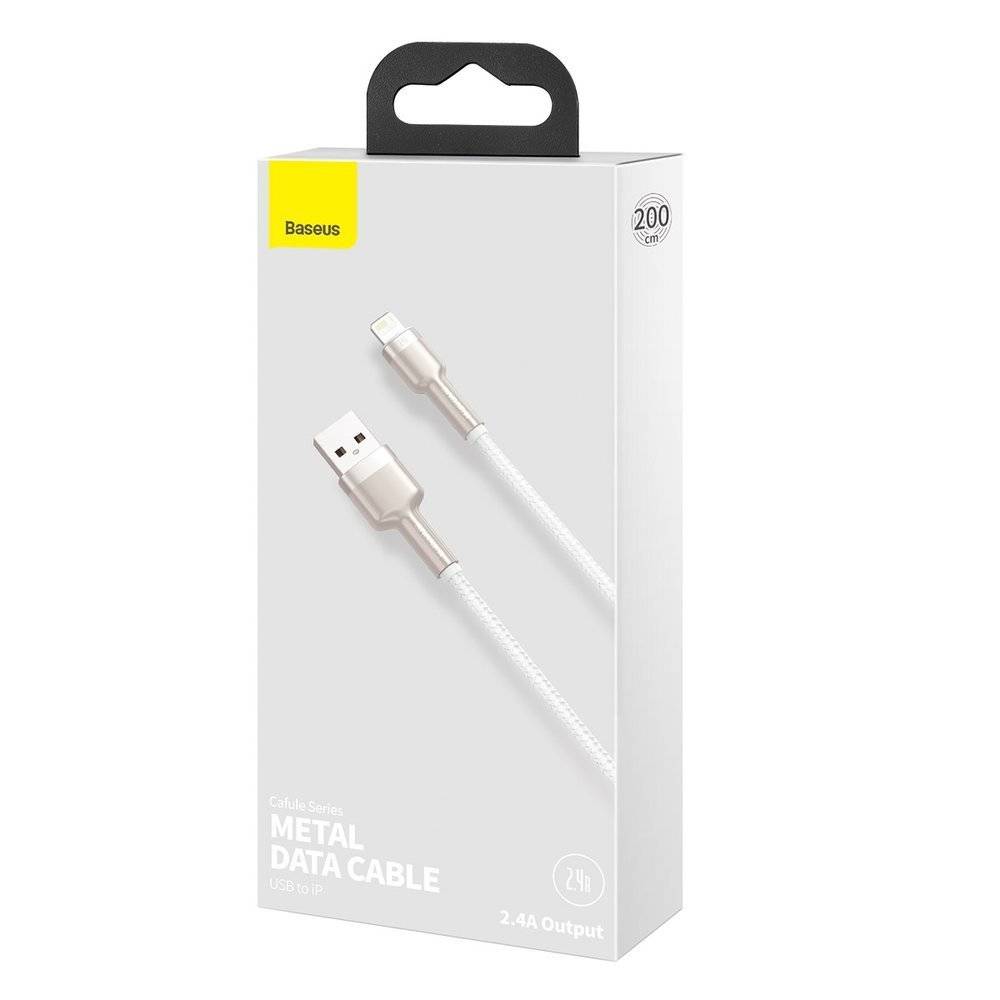 Cablu Alimentare si Date Baseus Cafule Metal Fast Charging USB la Lightning Iphone 2.4A braided 2m Alb thumb