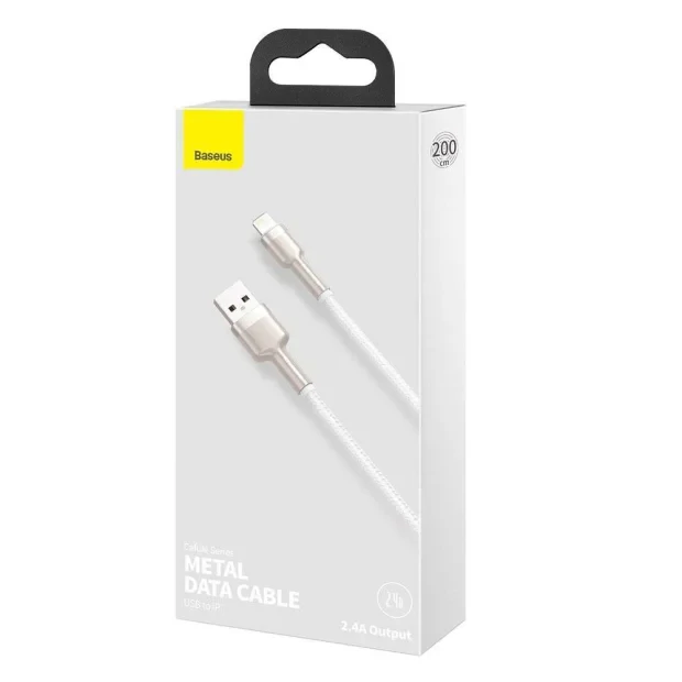Cablu Alimentare si Date Baseus Cafule Metal Fast Charging USB la Lightning Iphone 2.4A braided 2m Alb