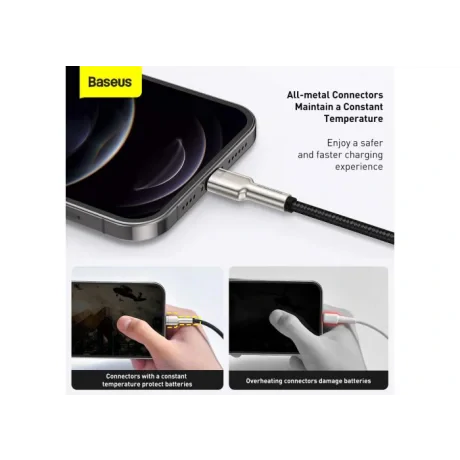 Cablu Alimentare si Date Baseus Cafule Metal Fast Charging USB la Lightning Iphone 2.4A braided 2m Negru