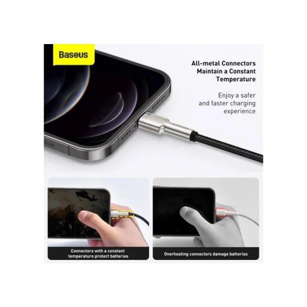 Cablu Alimentare si Date Baseus Cafule Metal Fast Charging USB la Lightning Iphone 2.4A braided 2m Negru