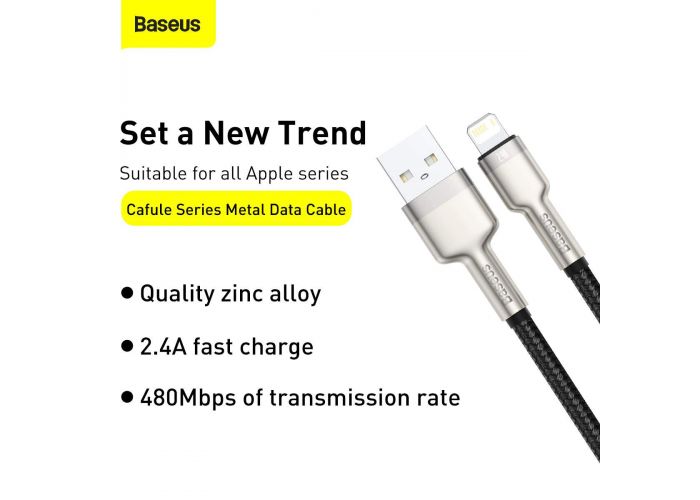 Cablu Alimentare si Date Baseus Cafule Metal Fast Charging USB la Lightning Iphone 2.4A braided 2m Negru thumb