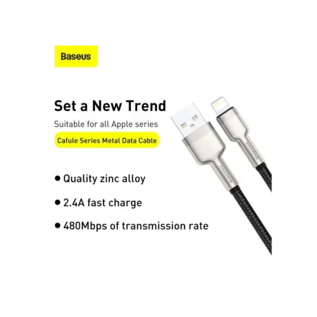 Cablu Alimentare si Date Baseus Cafule Metal Fast Charging USB la Lightning Iphone 2.4A braided 2m Negru