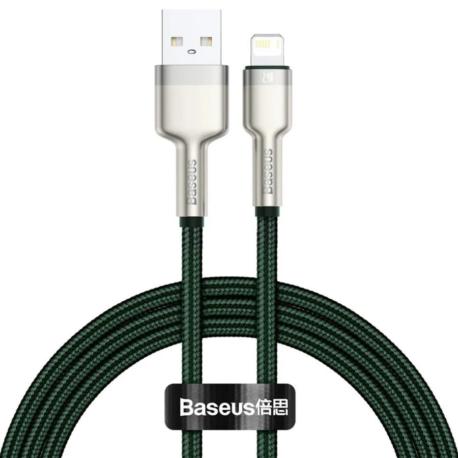 Cablu Alimentare si Date Baseus Cafule Metal Fast Charging USB la Lightning Iphone 2.4A braided 2m Verde thumb