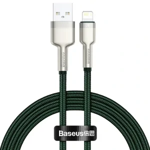 Cablu Alimentare si Date Baseus Cafule Metal Fast Charging USB la Lightning Iphone 2.4A braided 2m Verde