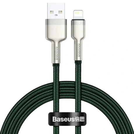 Cablu Alimentare si Date Baseus Cafule Metal Fast Charging USB la Lightning Iphone 2.4A braided 2m Verde