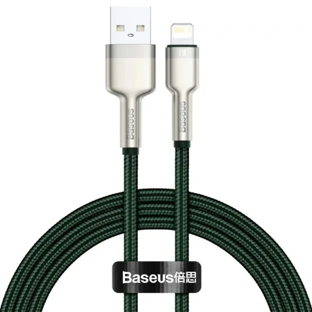 Cablu Alimentare si Date Baseus Cafule Metal Fast Charging USB la Lightning Iphone 2.4A braided 2m Verde