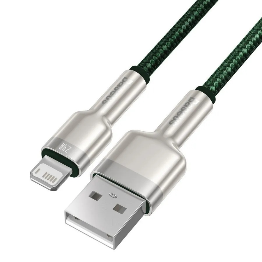 Cablu Alimentare si Date Baseus Cafule Metal Fast Charging USB la Lightning Iphone 2.4A braided 2m Verde thumb