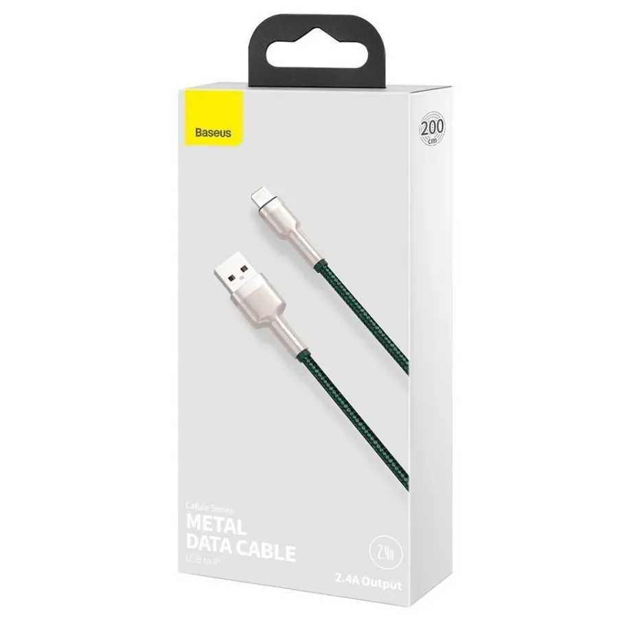 Cablu Alimentare si Date Baseus Cafule Metal Fast Charging USB la Lightning Iphone 2.4A braided 2m Verde thumb