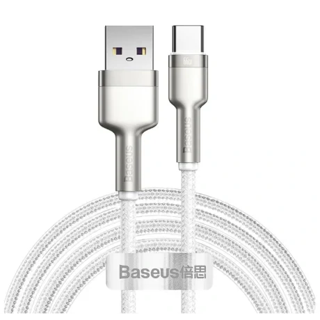 Cablu Alimentare si Date Baseus Cafule Metal Fast Charging USB la USB Type-C 66W 2m Alb