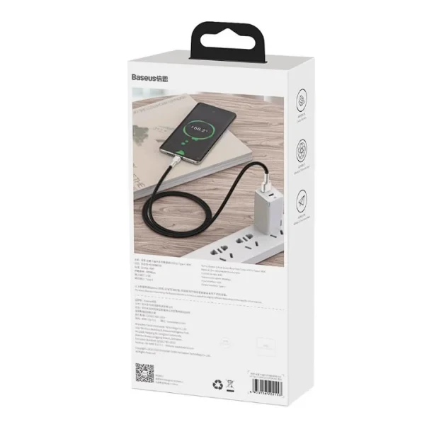 Cablu Alimentare si Date Baseus Cafule Metal Fast Charging USB la USB Type-C 66W 2m Negru