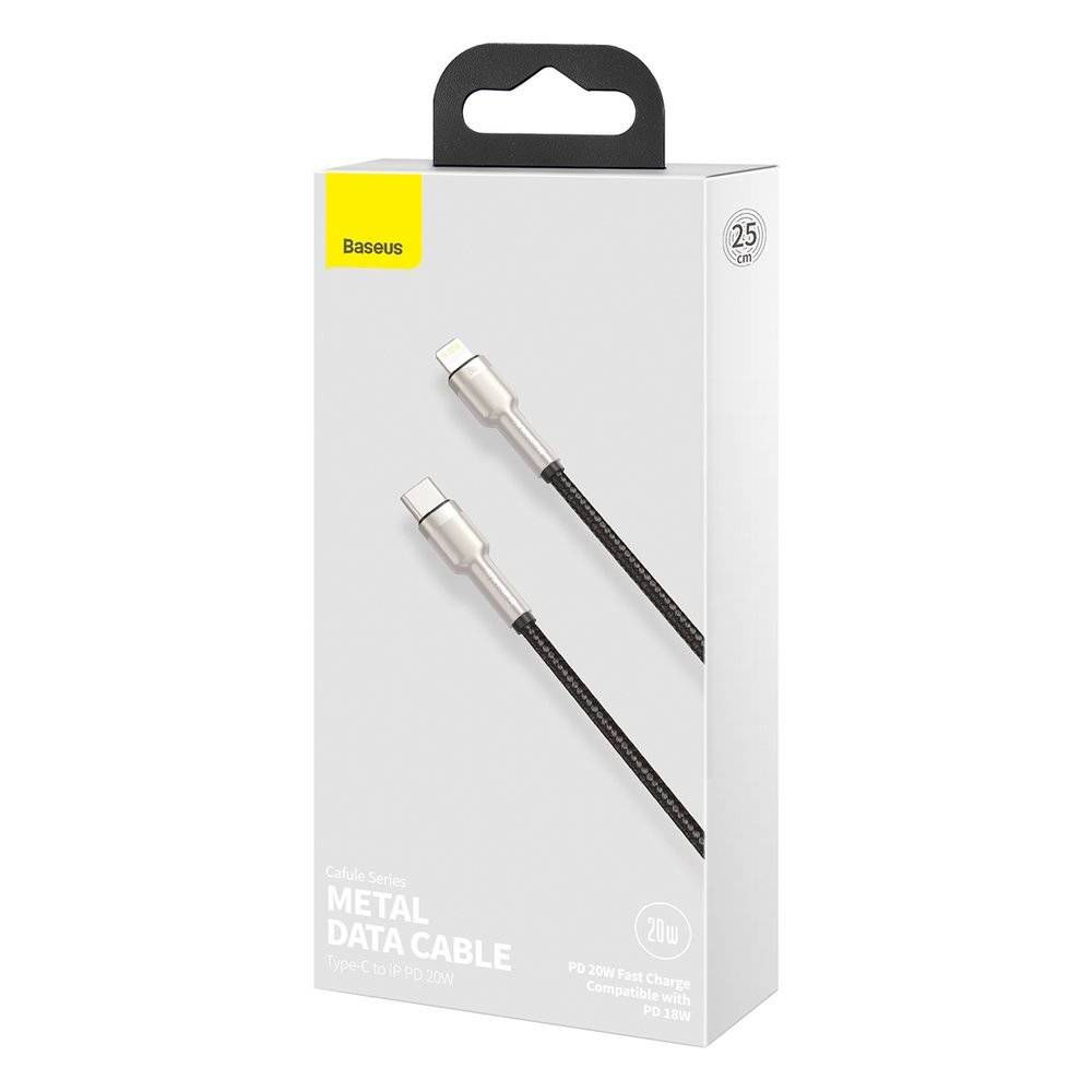 Cablu Alimentare si Date Baseus Cafule Metal Fast Charging USB Type-C la Lightning Iphone PD 20W braided 0.25m Negru thumb