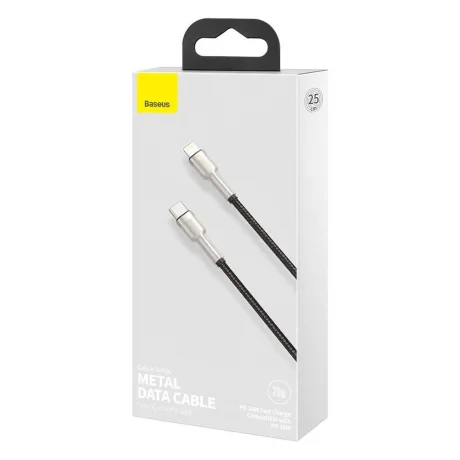 Cablu Alimentare si Date Baseus Cafule Metal Fast Charging USB Type-C la Lightning Iphone PD 20W braided 0.25m Negru