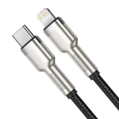 Cablu Alimentare si Date Baseus Cafule Metal Fast Charging USB Type-C la Lightning Iphone PD 20W braided 0.25m Negru