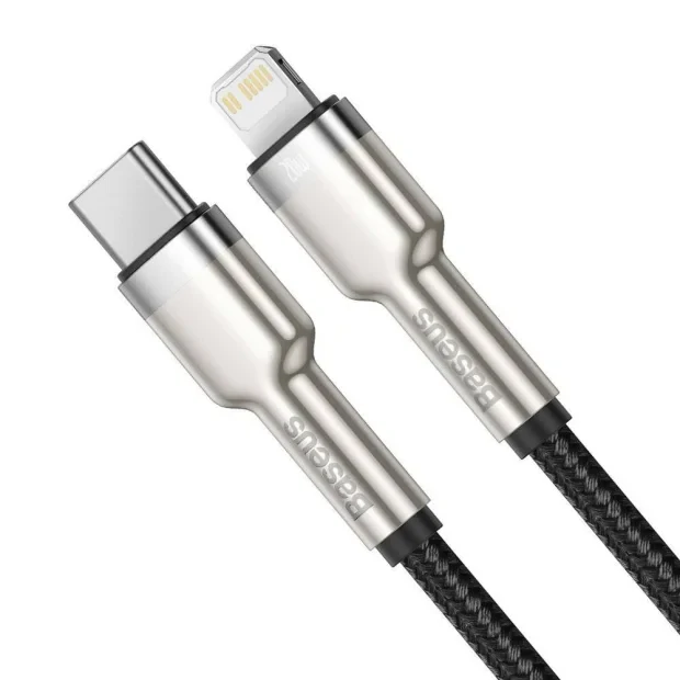 Cablu Alimentare si Date Baseus Cafule Metal Fast Charging USB Type-C la Lightning Iphone PD 20W braided 0.25m Negru