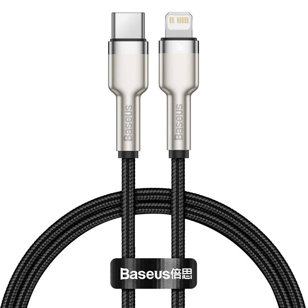 Cablu Alimentare si Date Baseus Cafule Metal Fast Charging USB Type-C la Lightning Iphone PD 20W braided 0.25m Negru thumb