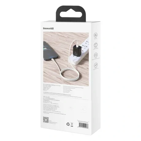 Cablu Alimentare si Date Baseus Cafule Metal Fast Charging USB Type-C la Lightning Iphone PD 20W braided 1m Alb