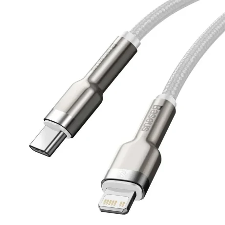 Cablu Alimentare si Date Baseus Cafule Metal Fast Charging USB Type-C la Lightning Iphone PD 20W braided 1m Alb