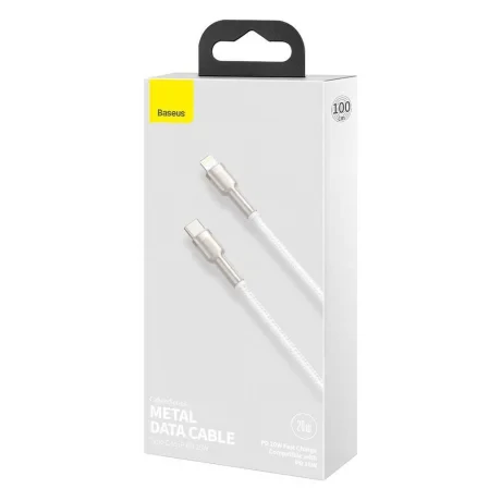 Cablu Alimentare si Date Baseus Cafule Metal Fast Charging USB Type-C la Lightning Iphone PD 20W braided 1m Alb