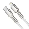 Cablu Alimentare si Date Baseus Cafule Metal Fast Charging USB Type-C la Lightning Iphone PD 20W braided 1m Alb