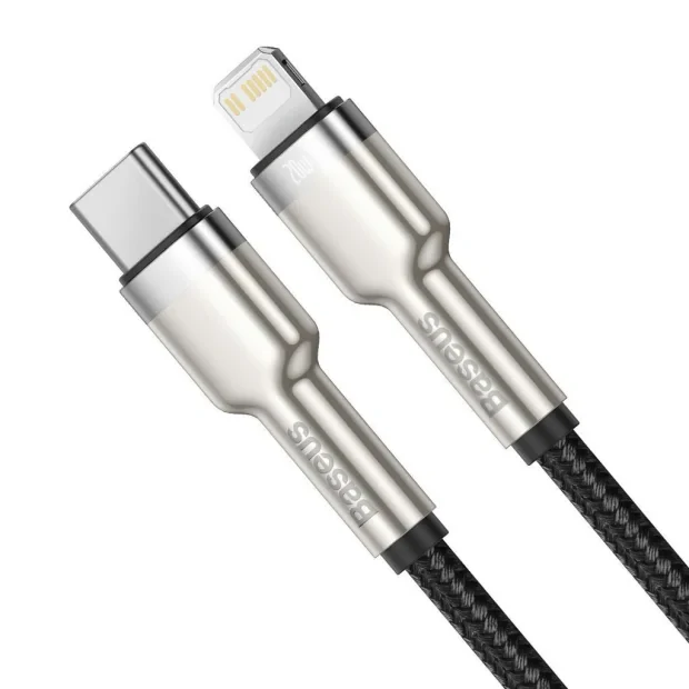Cablu Alimentare si Date Baseus Cafule Metal Fast Charging USB Type-C la Lightning Iphone PD20W braided 1m Negru