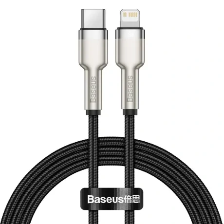 Cablu Alimentare si Date Baseus Cafule Metal Fast Charging USB Type-C la Lightning Iphone PD20W braided 1m Negru
