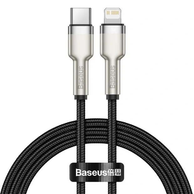 Cablu Alimentare si Date Baseus Cafule Metal Fast Charging USB Type-C la Lightning Iphone PD20W braided 1m Negru