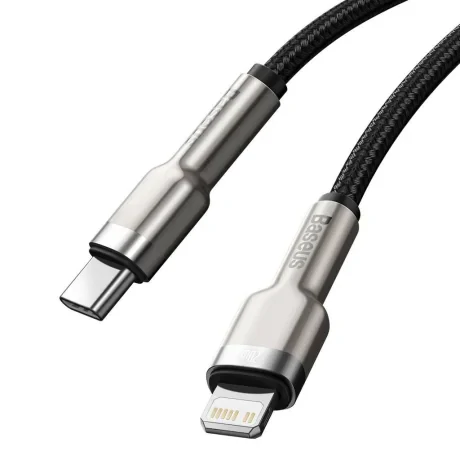 Cablu Alimentare si Date Baseus Cafule Metal Fast Charging USB Type-C la Lightning Iphone PD20W braided 1m Negru