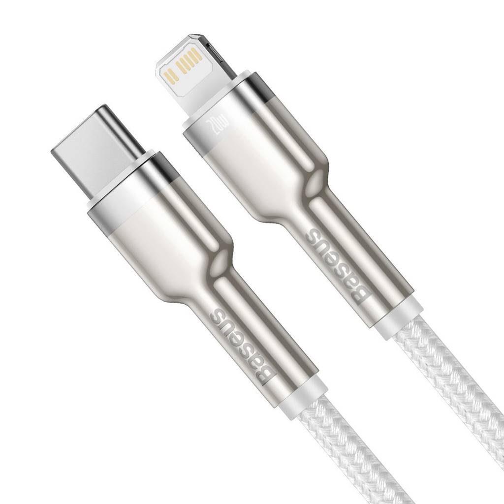 Cablu Alimentare si Date Baseus Cafule Metal Fast Charging USB Type-C la Lightning Iphone PD 20W braided 2m Alb thumb