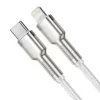 Cablu Alimentare si Date Baseus Cafule Metal Fast Charging USB Type-C la Lightning Iphone PD 20W braided 2m Alb