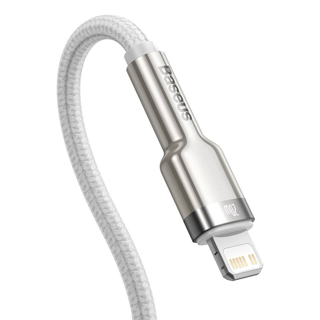 Cablu Alimentare si Date Baseus Cafule Metal Fast Charging USB Type-C la Lightning Iphone PD 20W braided 2m Alb thumb