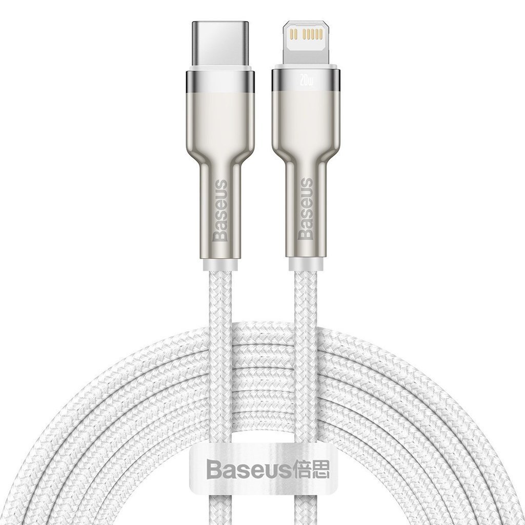 Cablu Alimentare si Date Baseus Cafule Metal Fast Charging USB Type-C la Lightning Iphone PD 20W braided 2m Alb thumb
