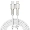 Cablu Alimentare si Date Baseus Cafule Metal Fast Charging USB Type-C la Lightning Iphone PD 20W braided 2m Alb