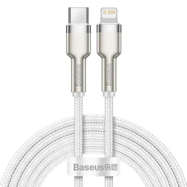 Cablu Alimentare si Date Baseus Cafule Metal Fast Charging USB Type-C la Lightning Iphone PD 20W braided 2m Alb