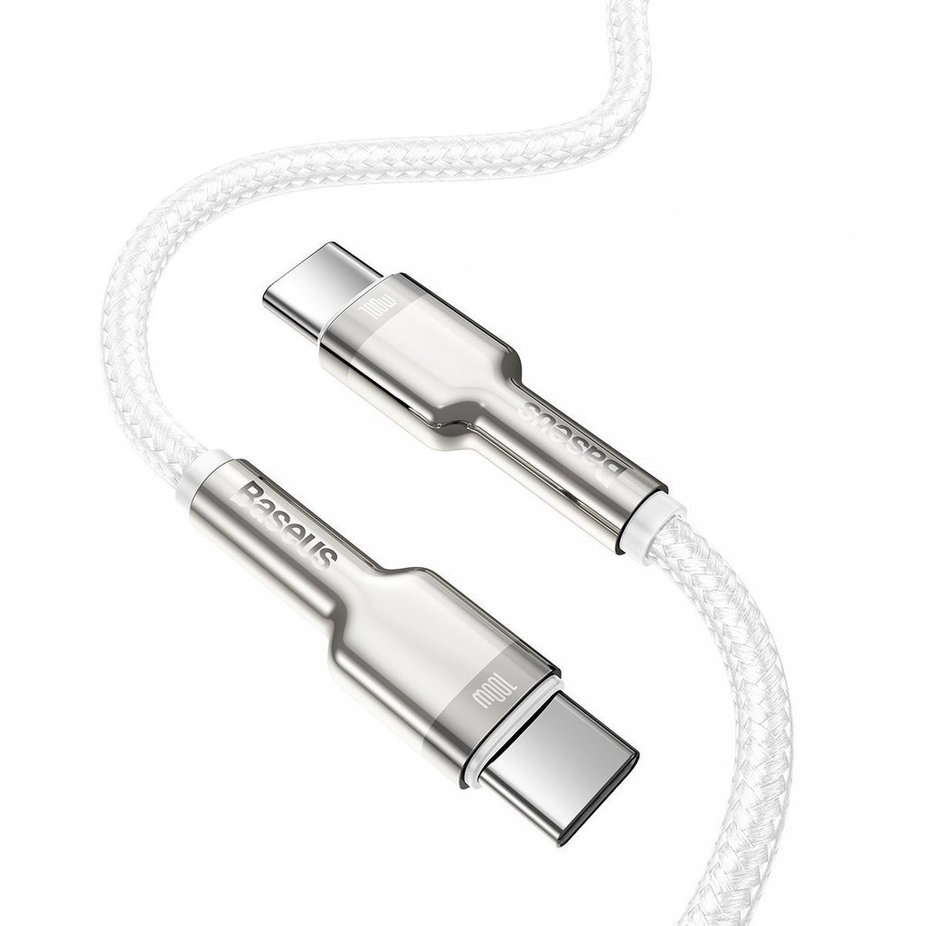 Cablu Alimentare si Date Baseus Cafule Metal Fast Charging USB Type-C la USB Type-C 100W braided 1m Alb thumb