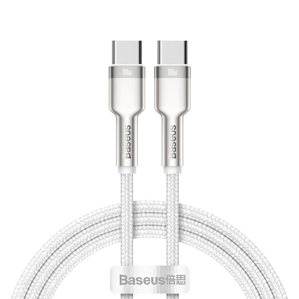 Cablu Alimentare si Date Baseus Cafule Metal Fast Charging USB Type-C la USB Type-C 100W braided 1m Alb thumb