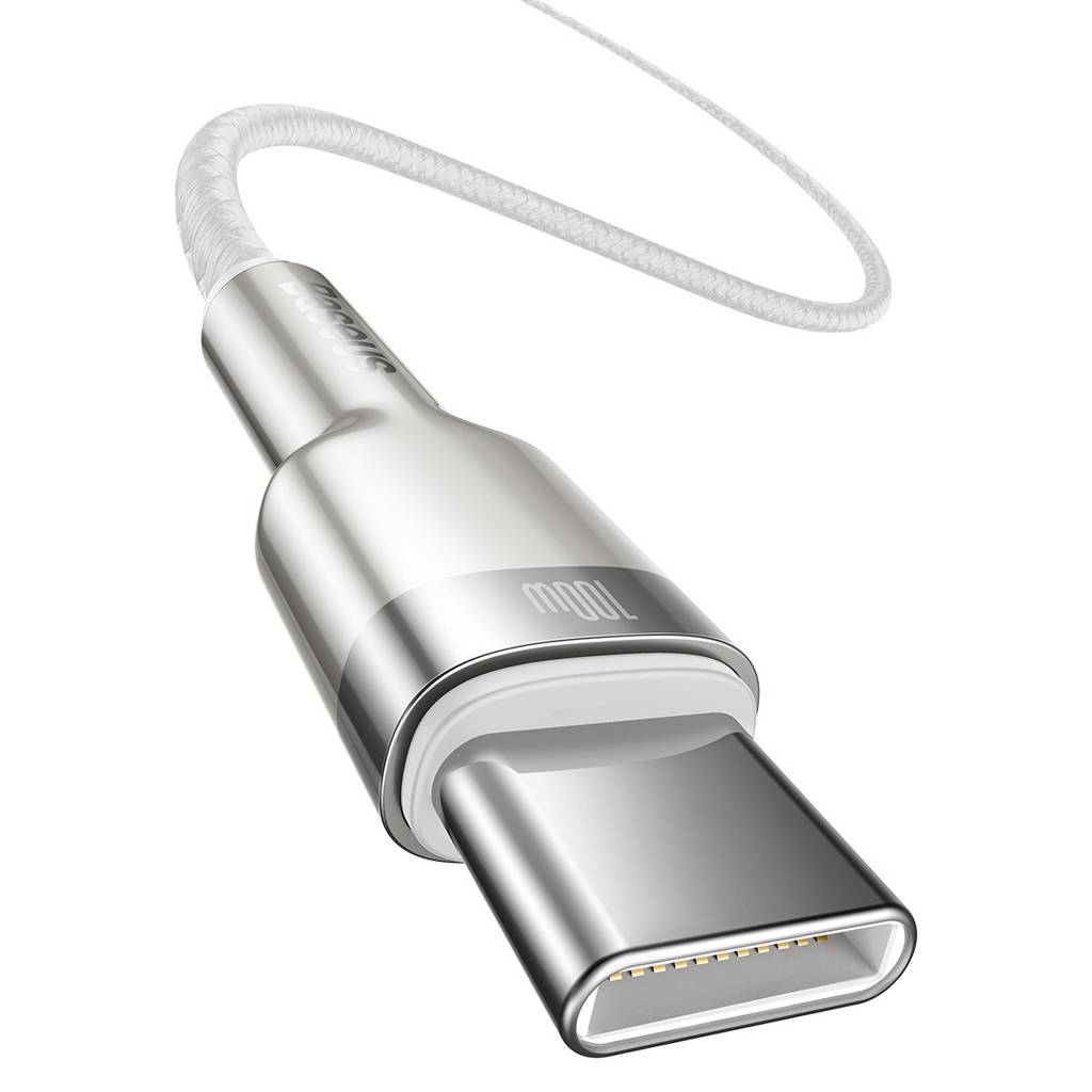 Cablu Alimentare si Date Baseus Cafule Metal Fast Charging USB Type-C la USB Type-C 100W braided 1m Alb thumb