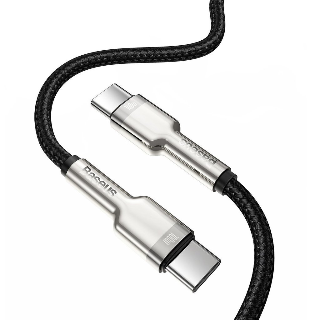 Cablu Alimentare si Date Baseus Cafule Metal Fast Charging USB Type-C la USB Type-C 100W braided 1m Negru thumb