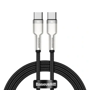 Cablu Alimentare si Date Baseus Cafule Metal Fast Charging USB Type-C la USB Type-C 100W braided 1m Negru