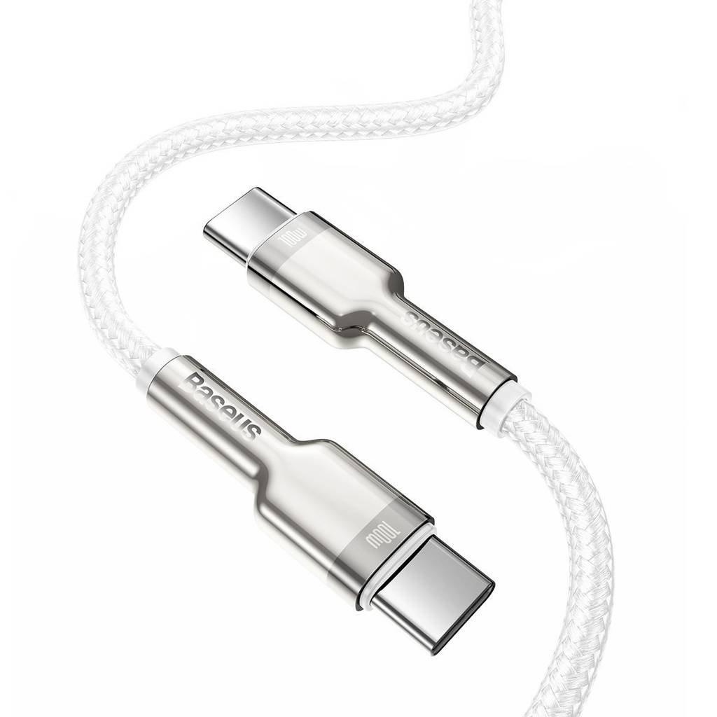 Cablu Alimentare si Date Baseus Cafule Metal Fast Charging USB Type-C la USB Type-C 100W braided 2m Alb thumb