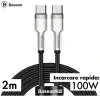 Cablu Alimentare si Date Baseus Cafule Metal Fast Charging USB Type-C la USB Type-C 100W braided 2m Negru
