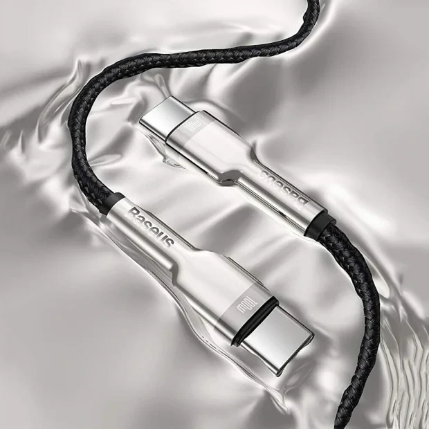 Cablu Alimentare si Date Baseus Cafule Metal Fast Charging USB Type-C la USB Type-C 100W braided 2m Negru