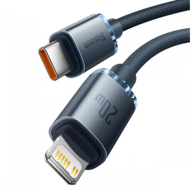 Cablu Alimentare si Date Baseus Crystal Shine Fast Charging Type-C la Lightning Iphone 20W 2m braided Negru