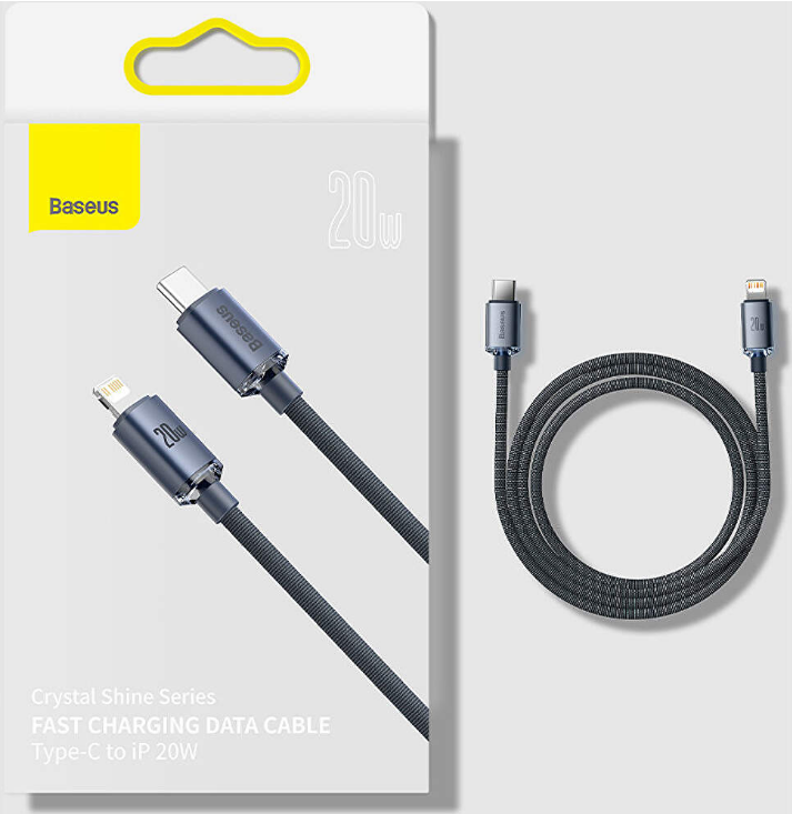 Cablu Alimentare si Date Baseus Crystal Shine Fast Charging Type-C la Lightning Iphone 20W 2m braided Negru thumb