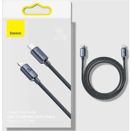 Cablu Alimentare si Date Baseus Crystal Shine Fast Charging Type-C la Lightning Iphone 20W 2m braided Negru